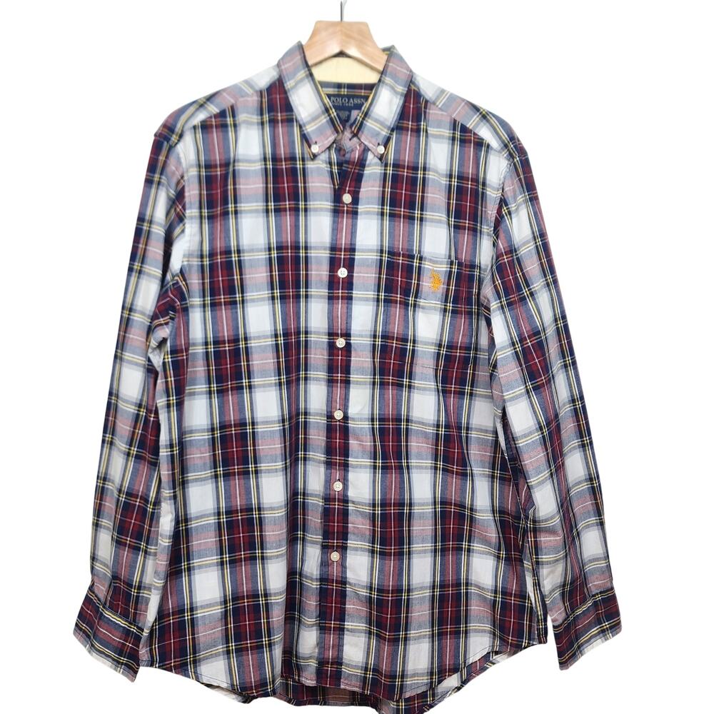Men's U.S. Polo Assn Red Plaid Long Sleeve Shirt Size Large